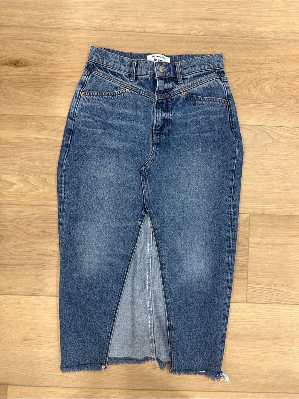 Reformation denim skirt
